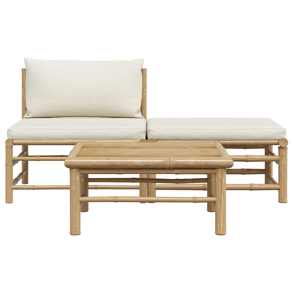 3-tlg. Garten-Lounge-Set mit Kissen Bambus